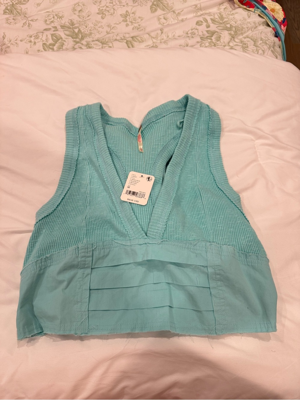 Free People Light Aqua V-Neck Cropped Tank